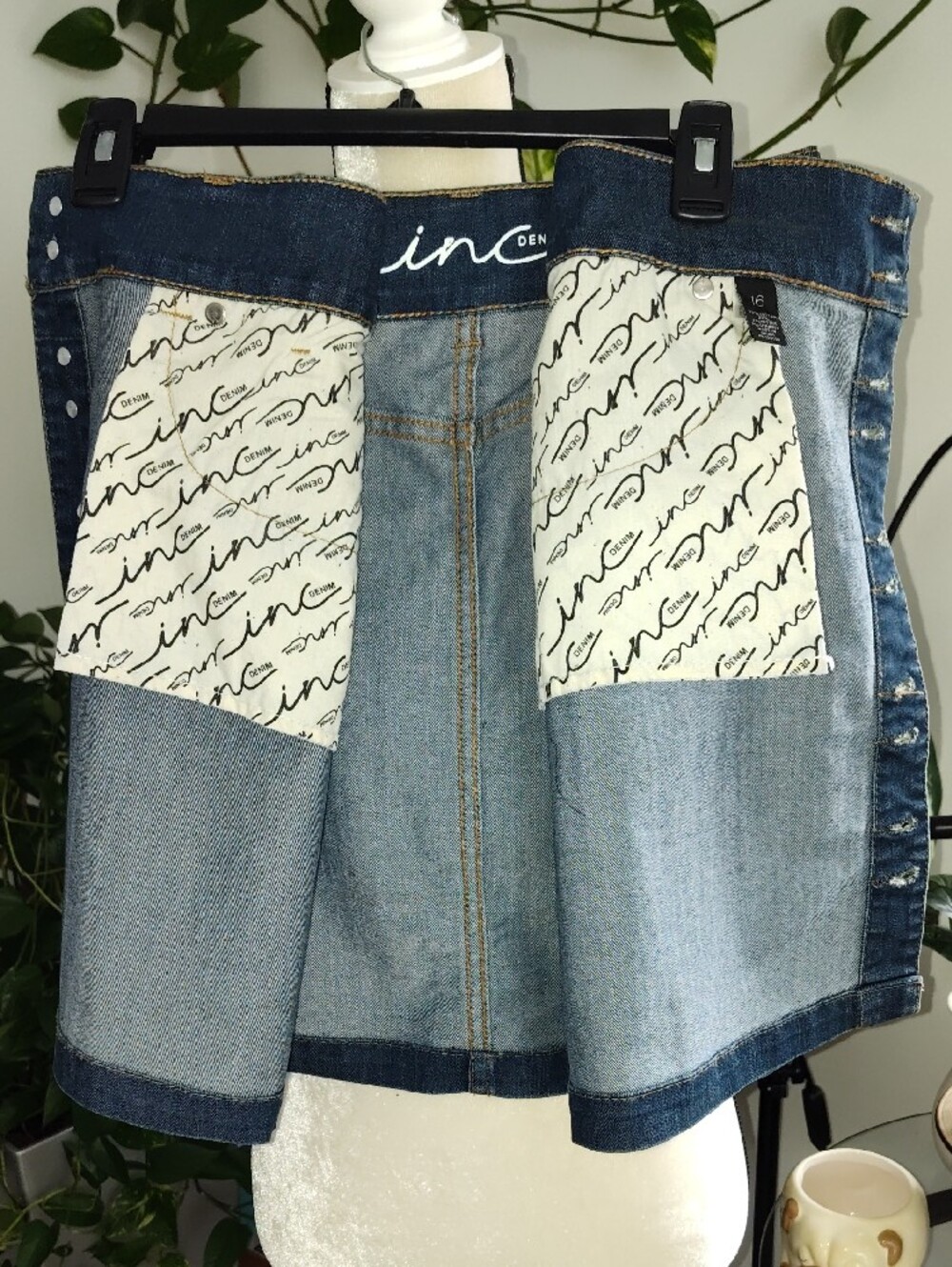 INC International Concepts Dark Blue Button-Front Denim Mini Skirt - Picture 9 of 10